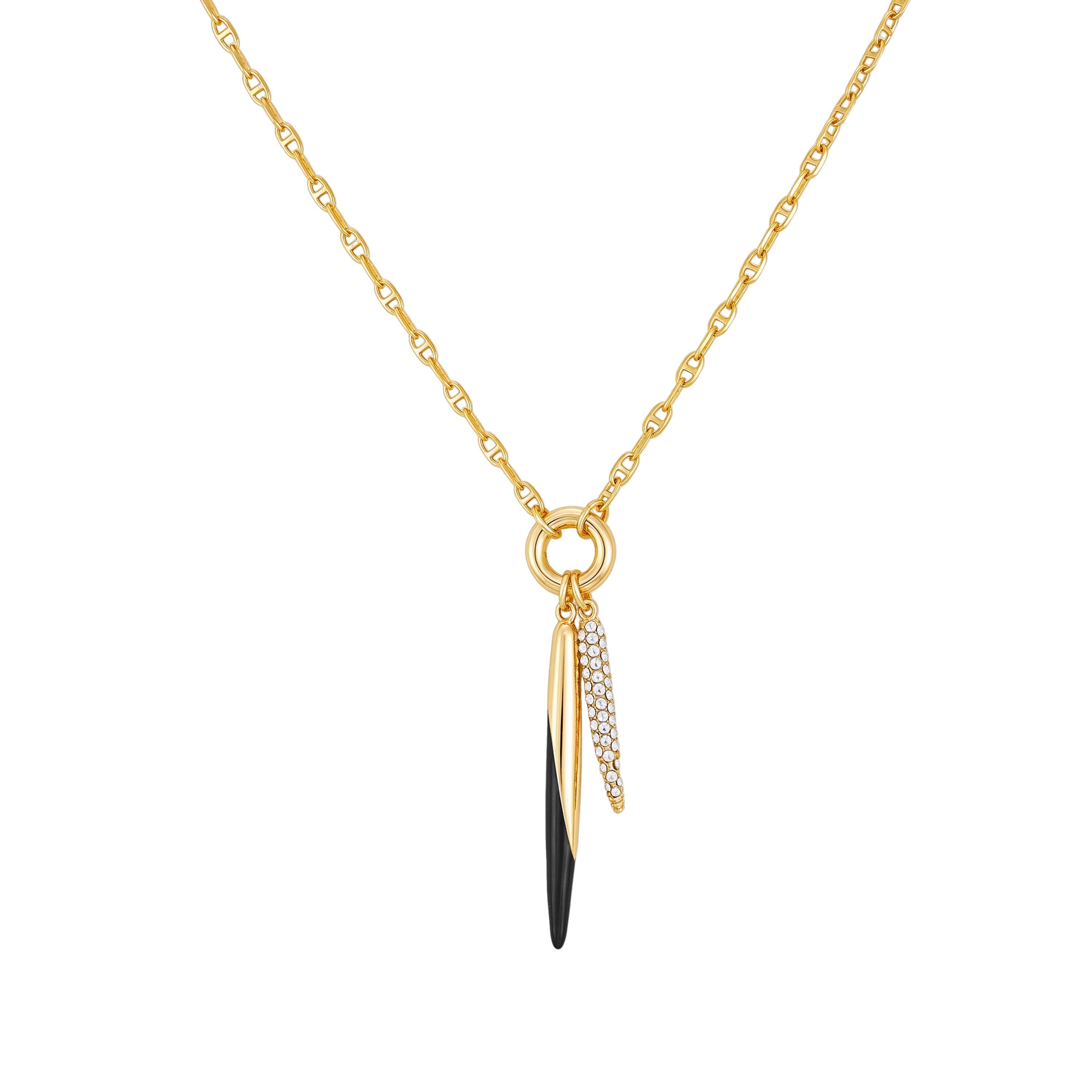 Pendant Necklace With Black And Crystal Accents
