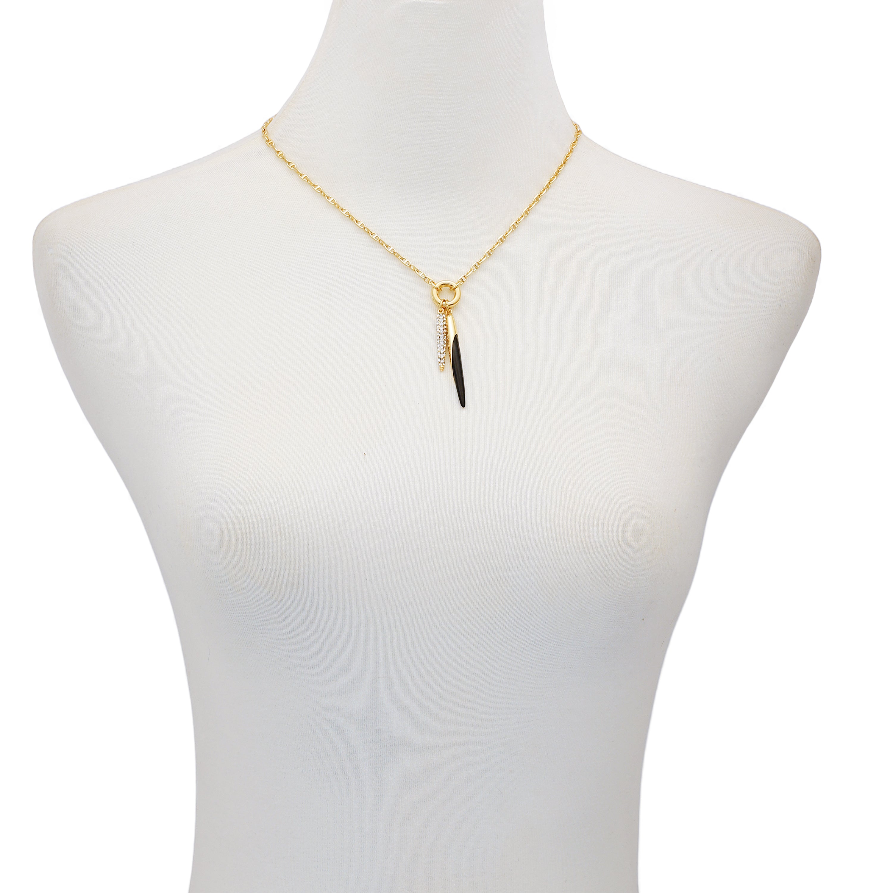 Pendant Necklace With Black And Crystal Accents