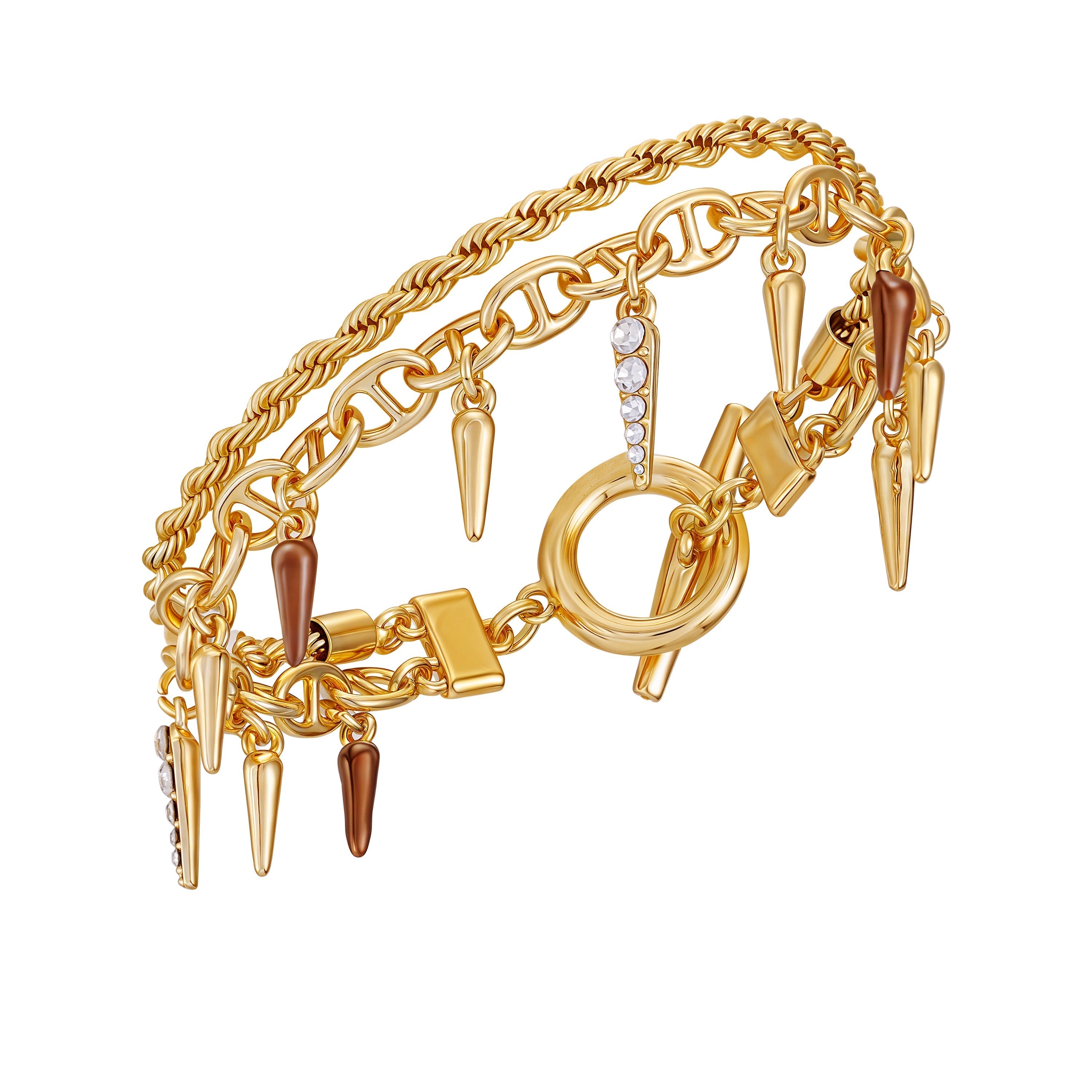 Crystal And Gold Tone Multi Strand Bracelet