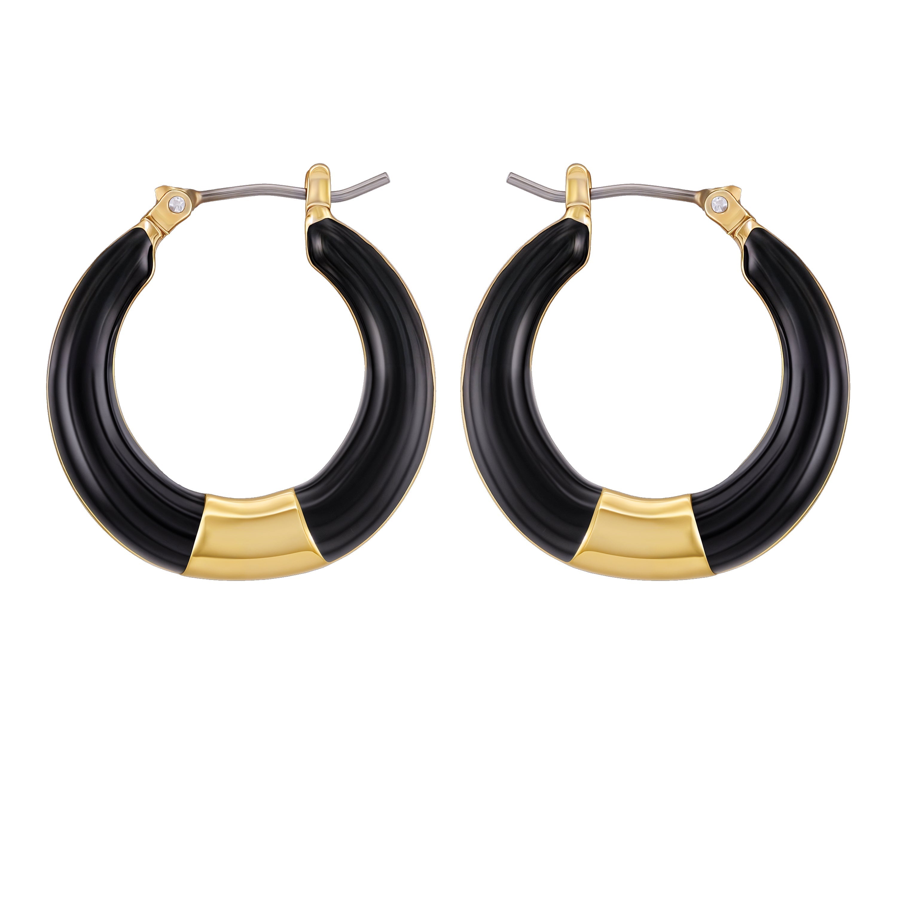 Gold Tone Enamel Hoop Earrings