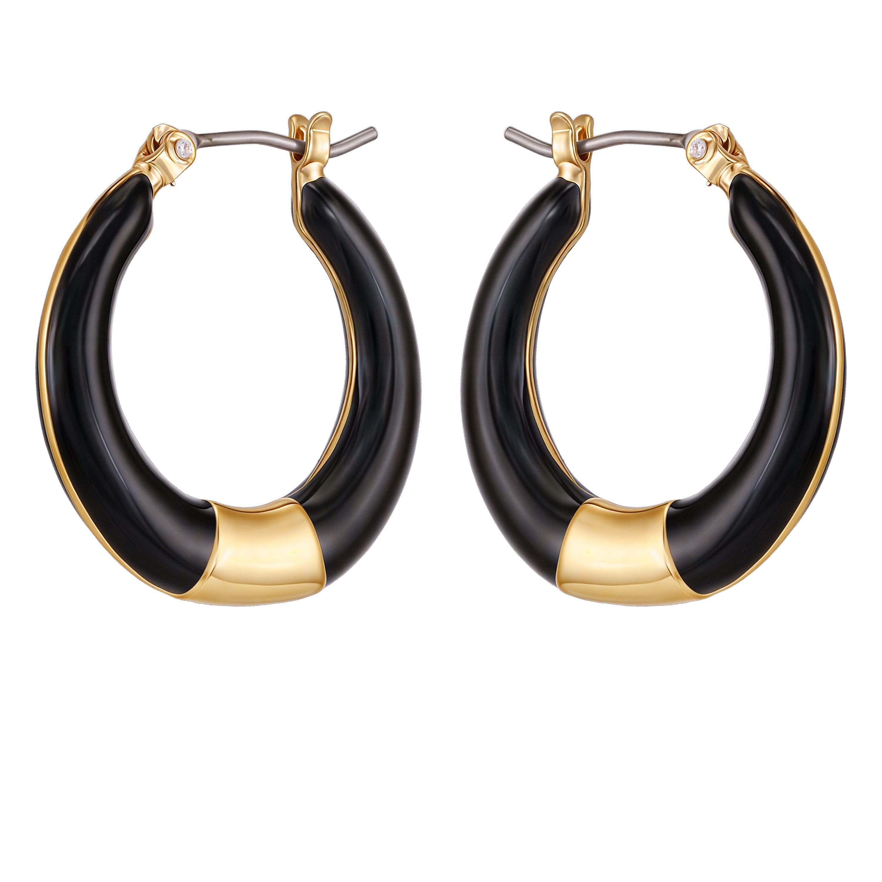 Gold Tone Enamel Hoop Earrings