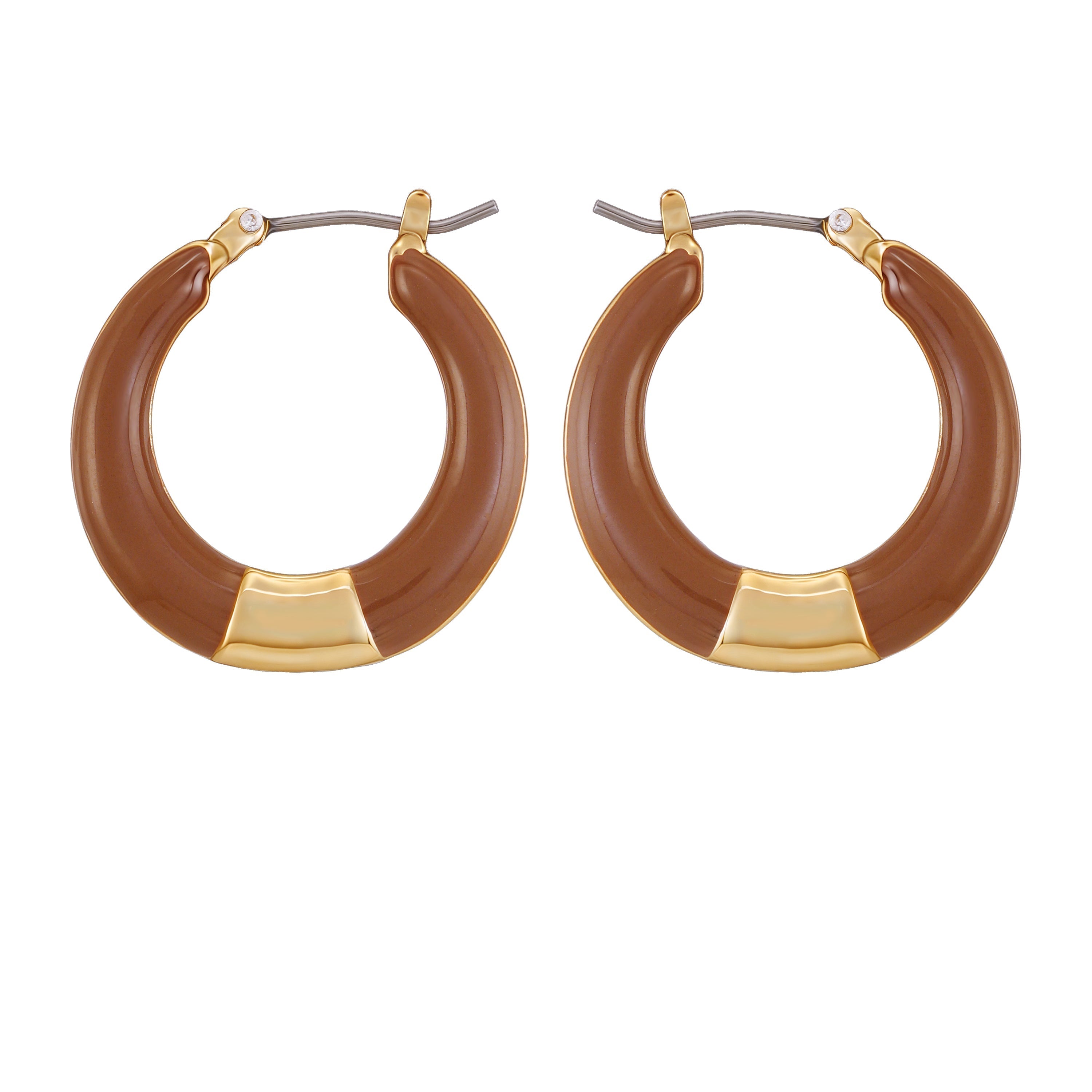 Gold Tone Enamel Hoop Earrings
