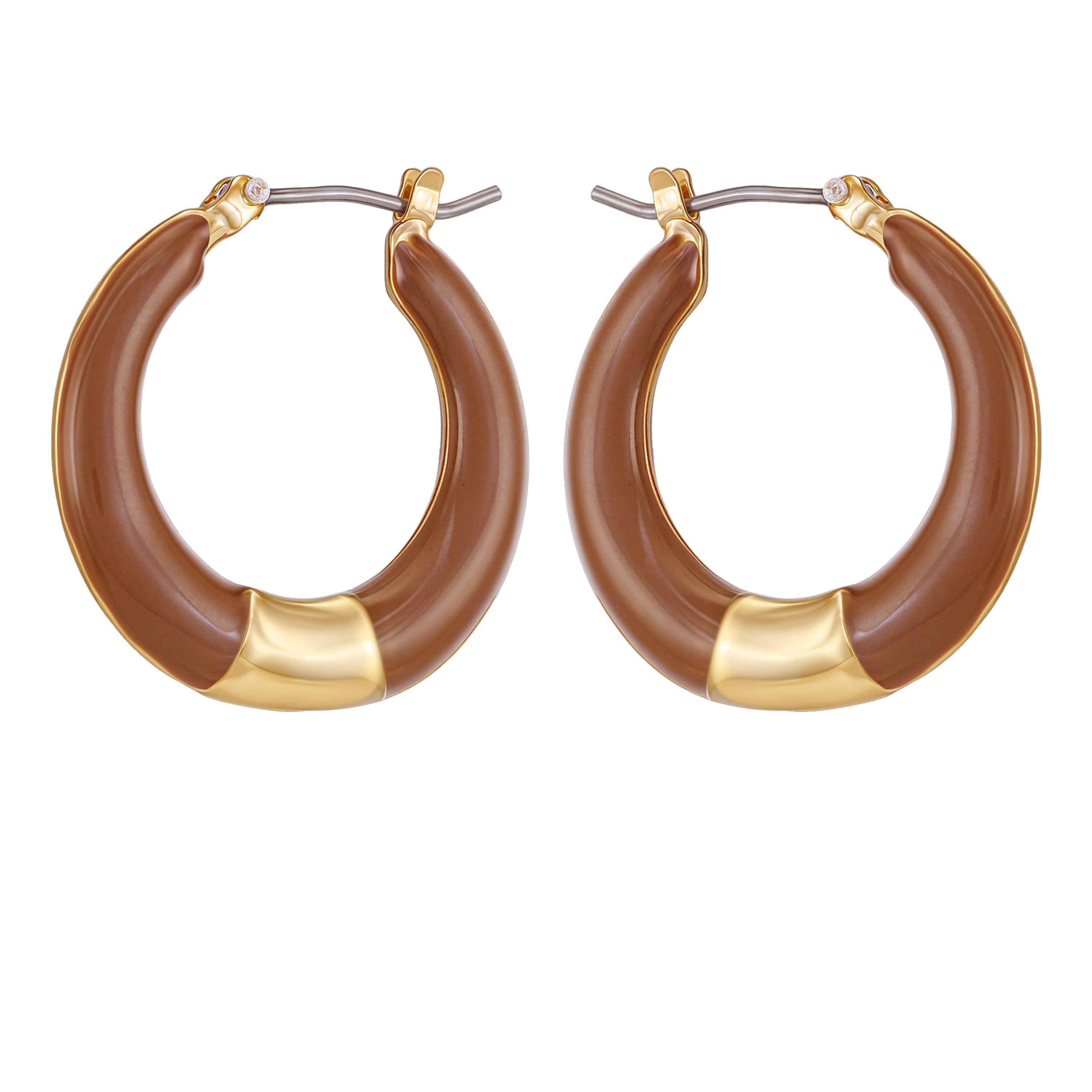 Gold Tone Enamel Hoop Earrings