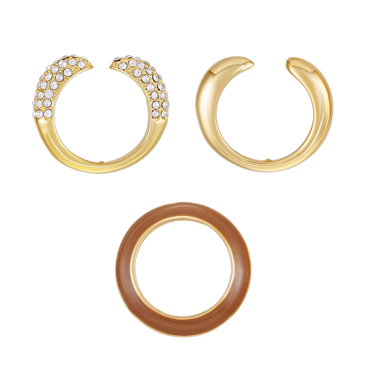 Goldtone And Crystal Hoop Ring Set