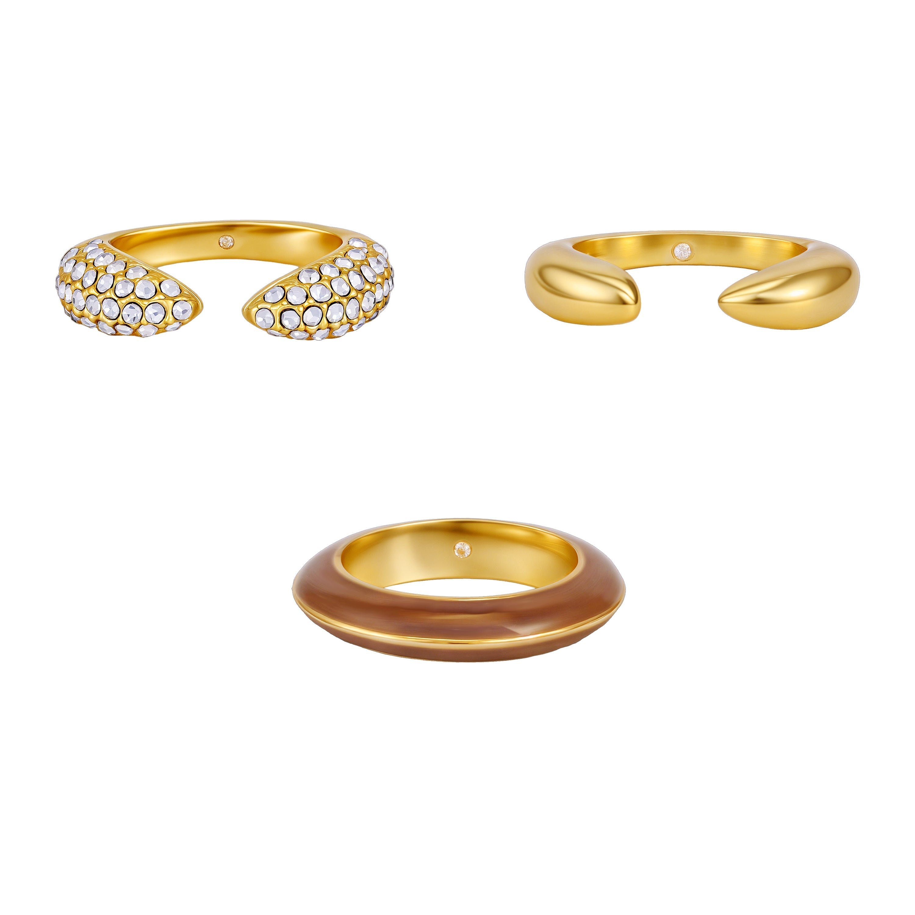 Goldtone And Crystal Hoop Ring Set
