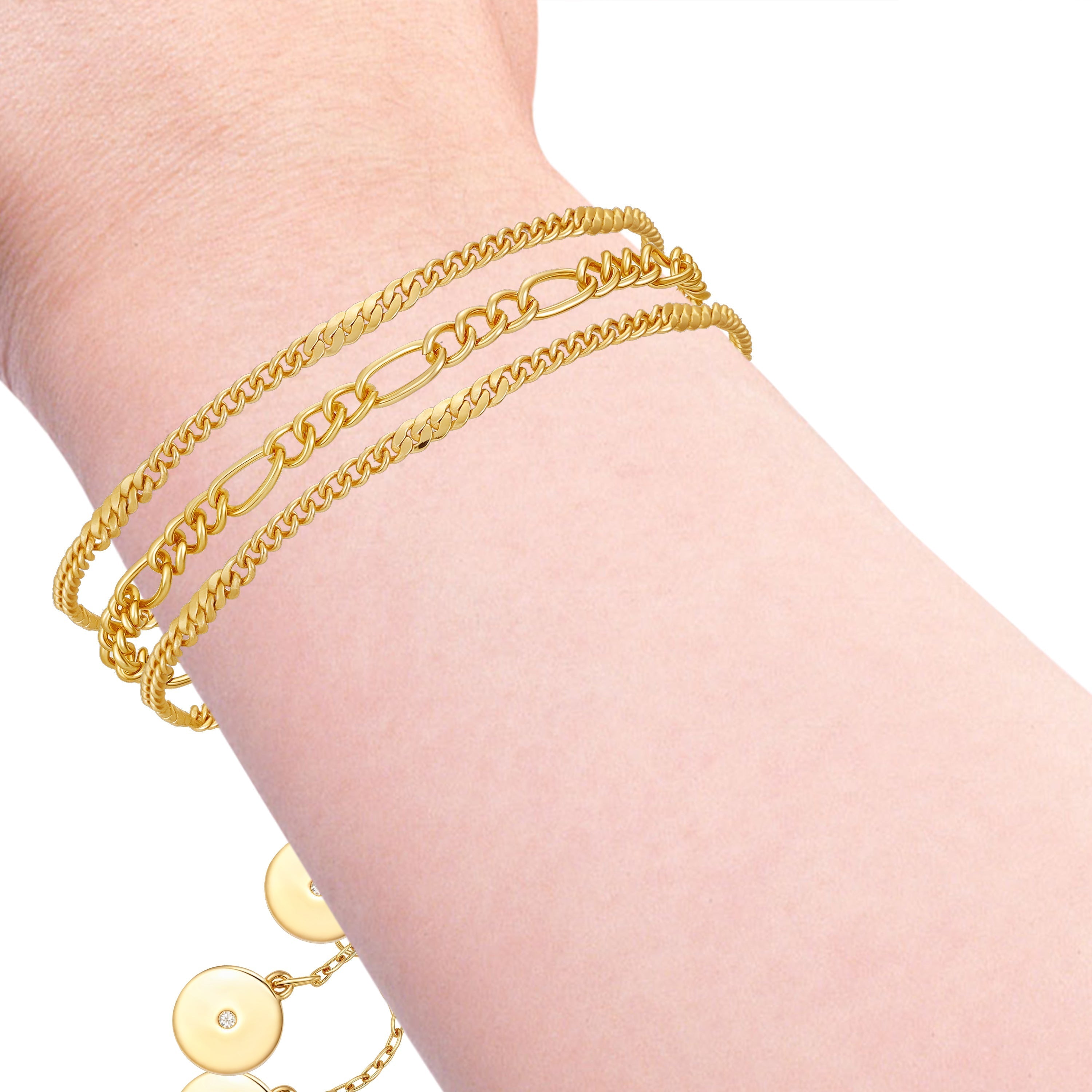 3 Piece Goldtone Chain Bracelets