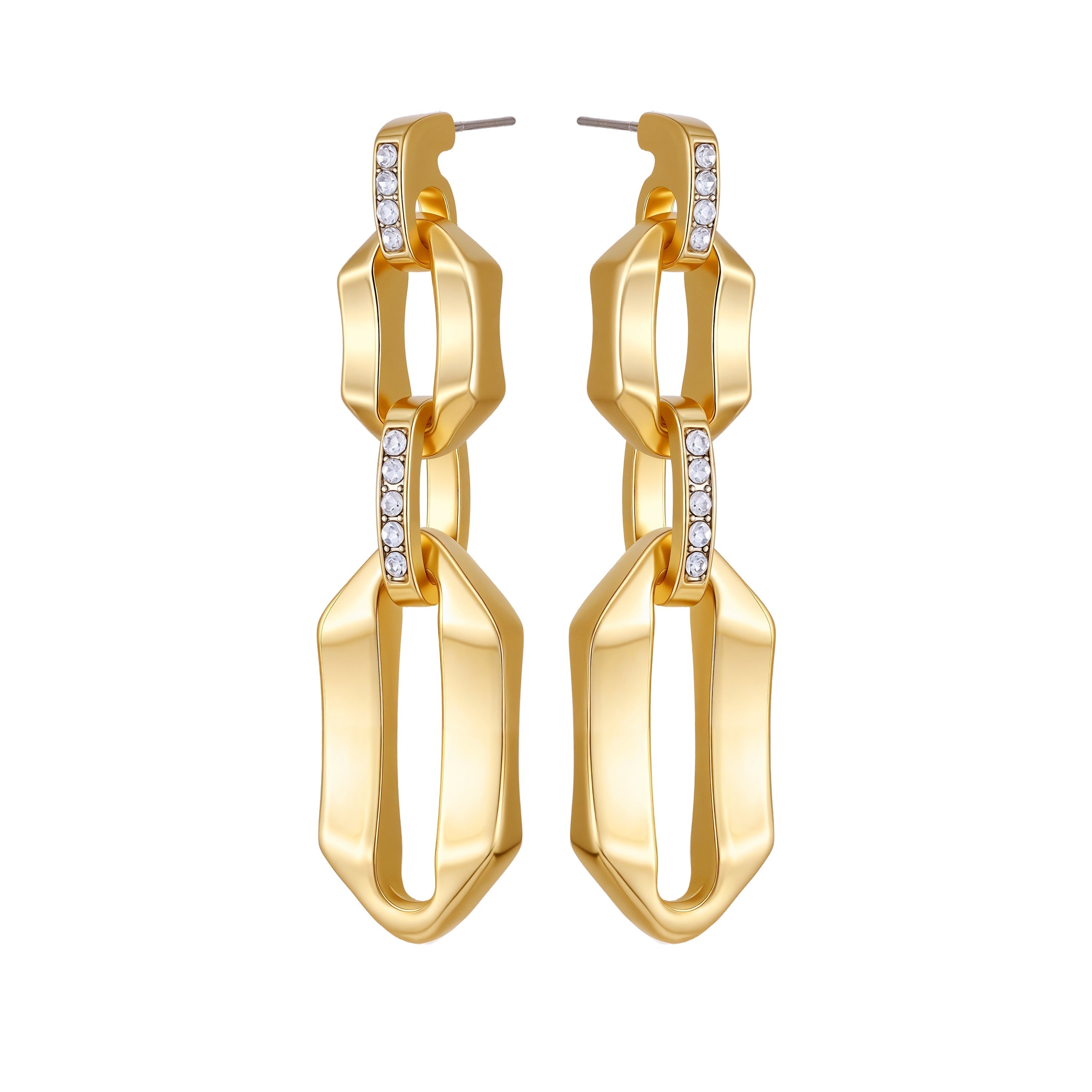 Goldtone And Crystal Link Drop Earrings