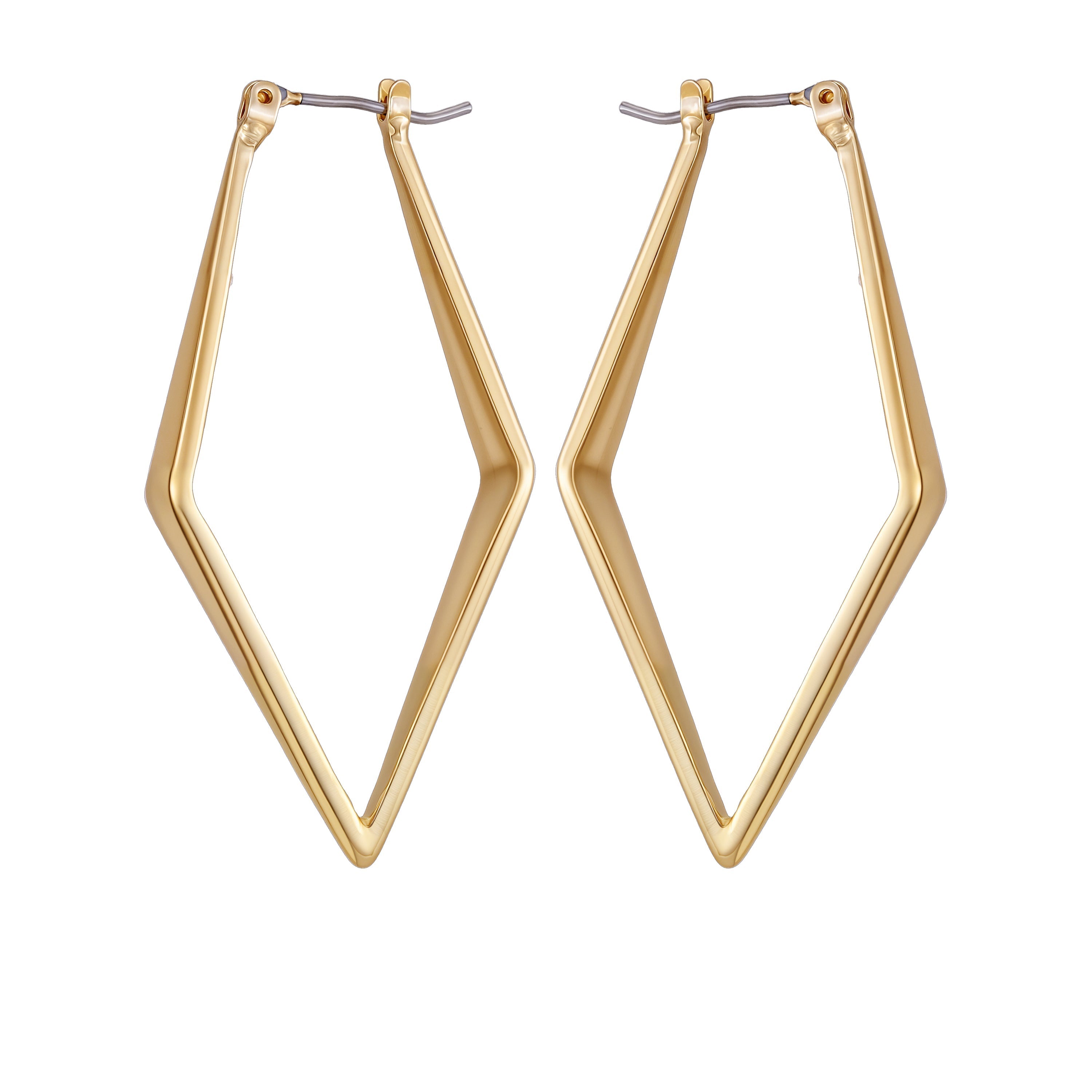 Goldtone Diamond Shaped Hoop Earrings