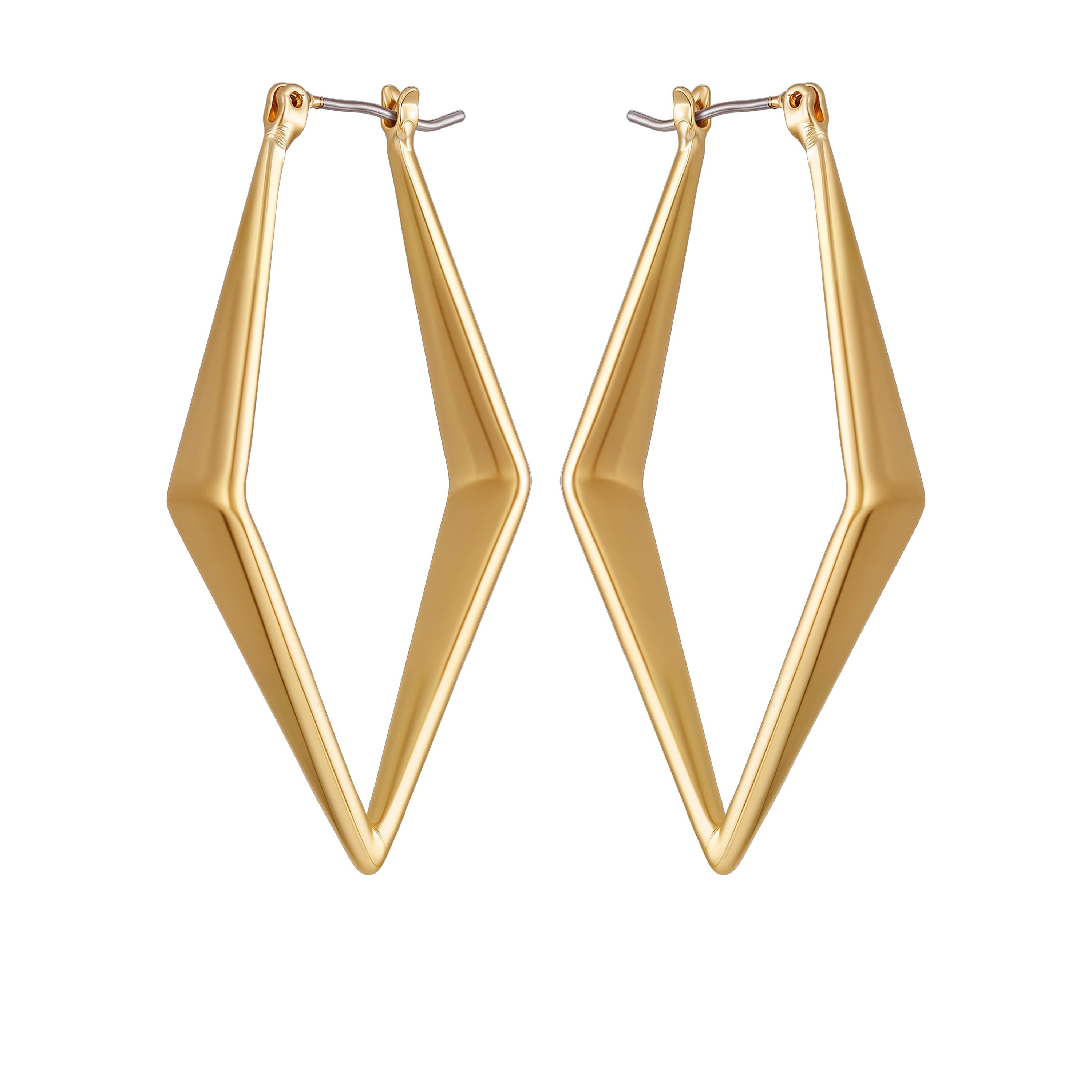 Goldtone Diamond Shaped Hoop Earrings