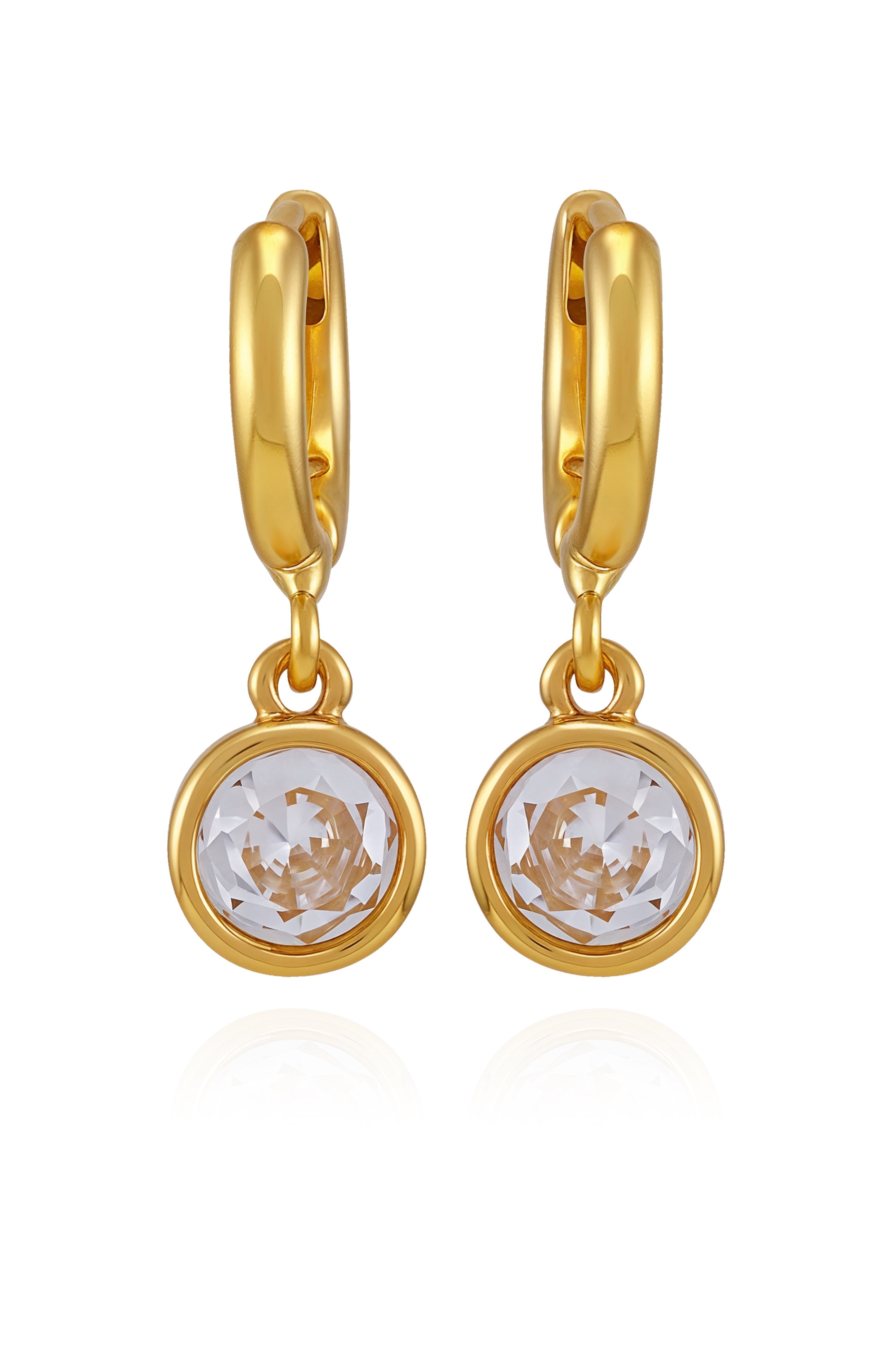 Gold Tone Cubic Zirconia Drop Huggie Hoop Earrings