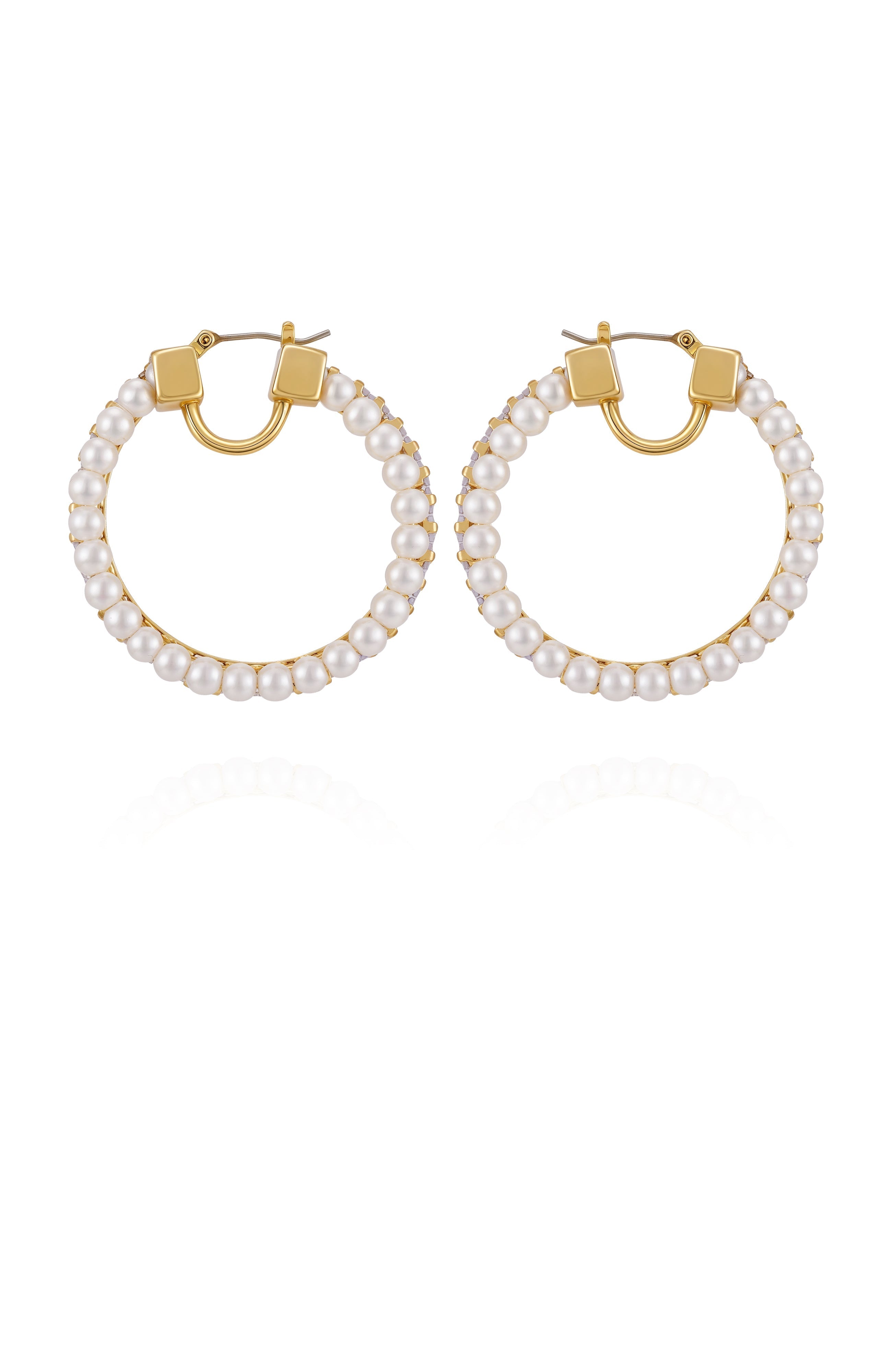 Goldtone Hoop Earrings With Pearls Baguette Crystals