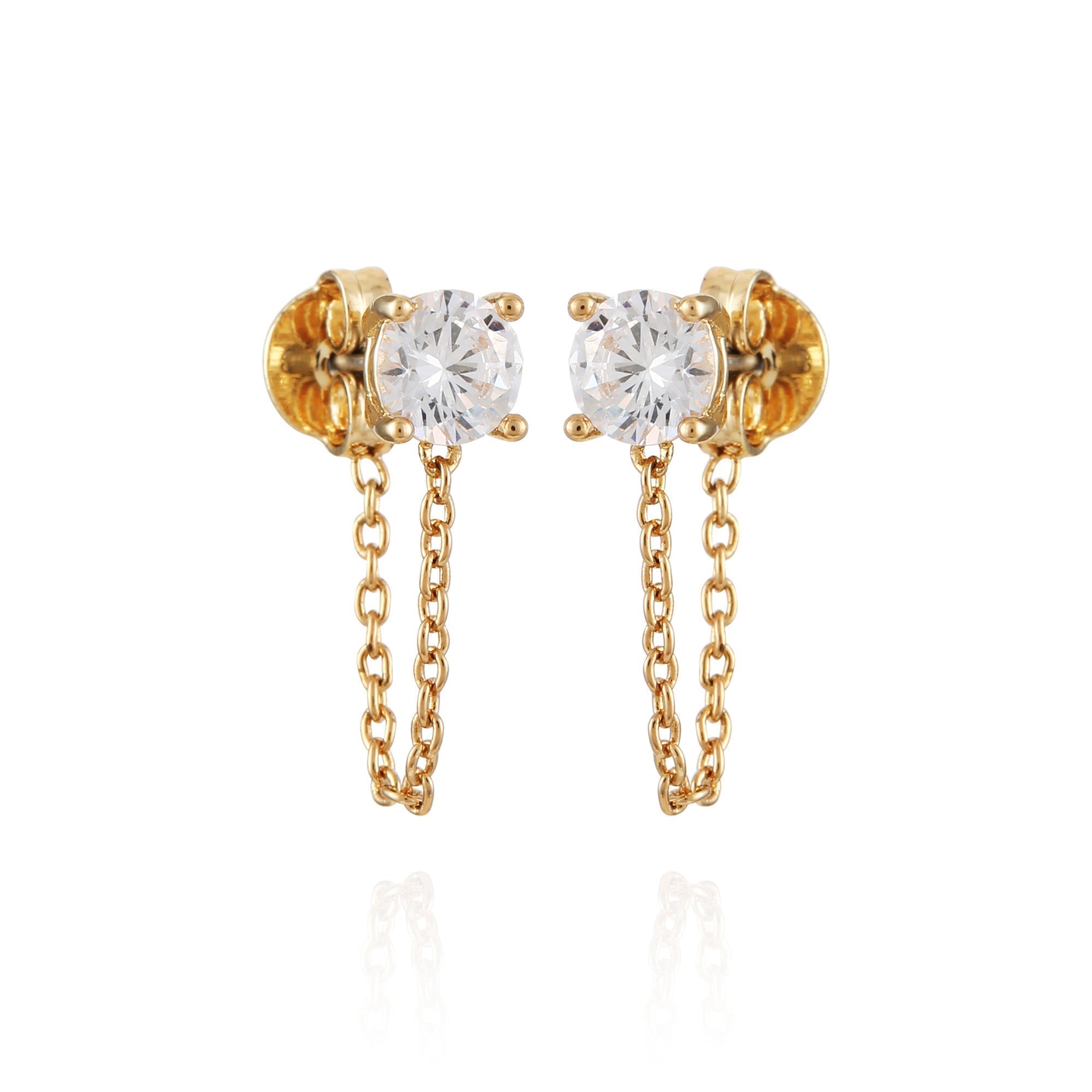 Crystal Stud Chain Dangle Drop Earrings