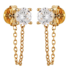 Crystal Stud Chain Dangle Drop Earrings