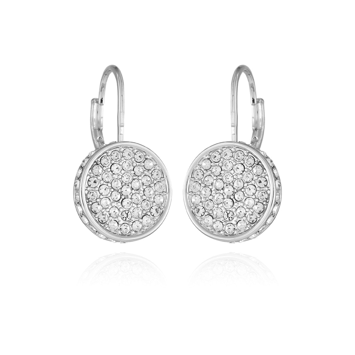 Silvertone Glass Stone Coin Leverback Earrings