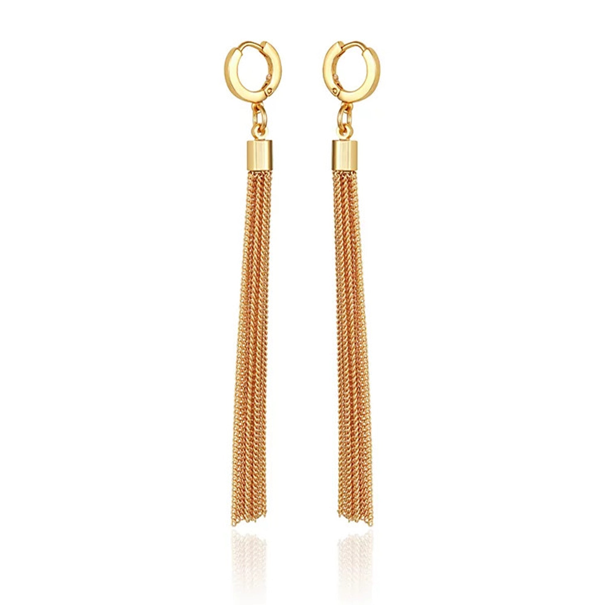 Goldtone Huggie Tassel Hoop Drop Earrings