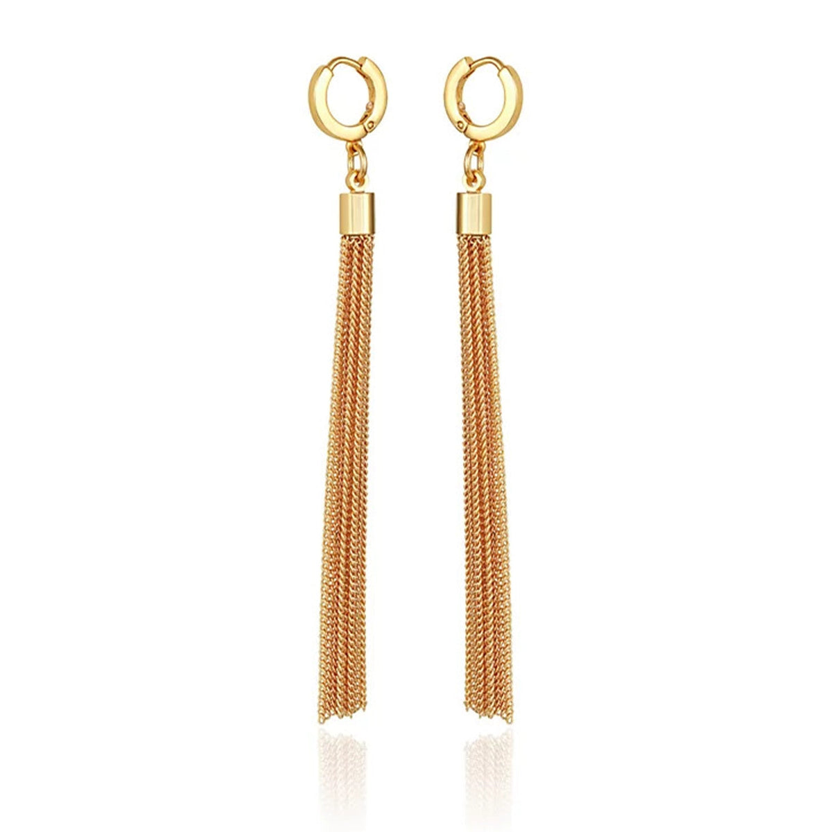 Goldtone Huggie Tassel Hoop Drop Earrings