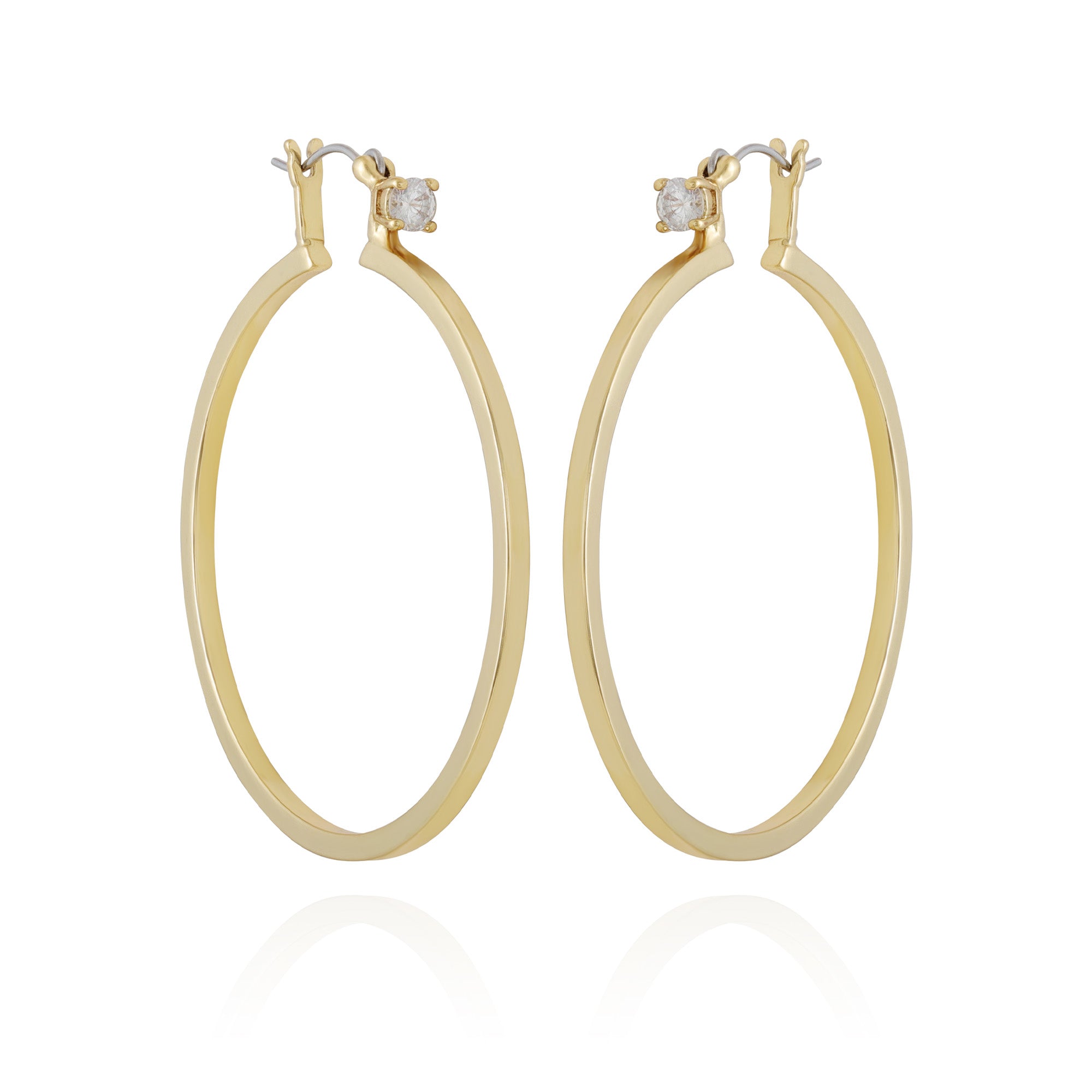 Goldtone Cubic Zirconia Large Hoops Earrings
