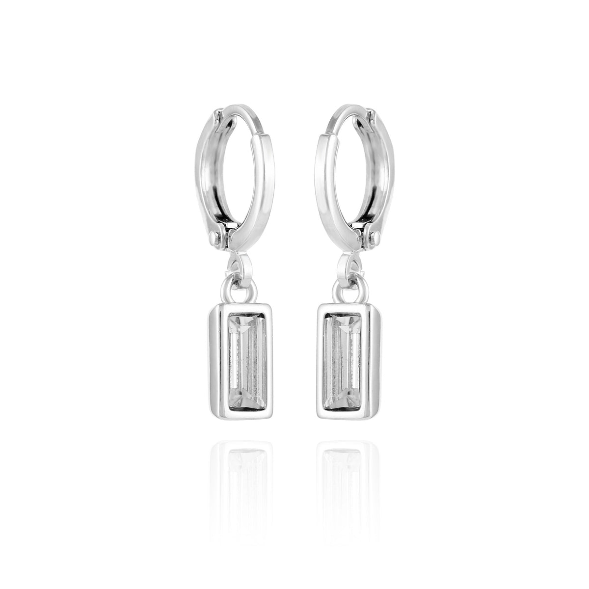 Rectangular Glass Stone Huggie Drop Earrings