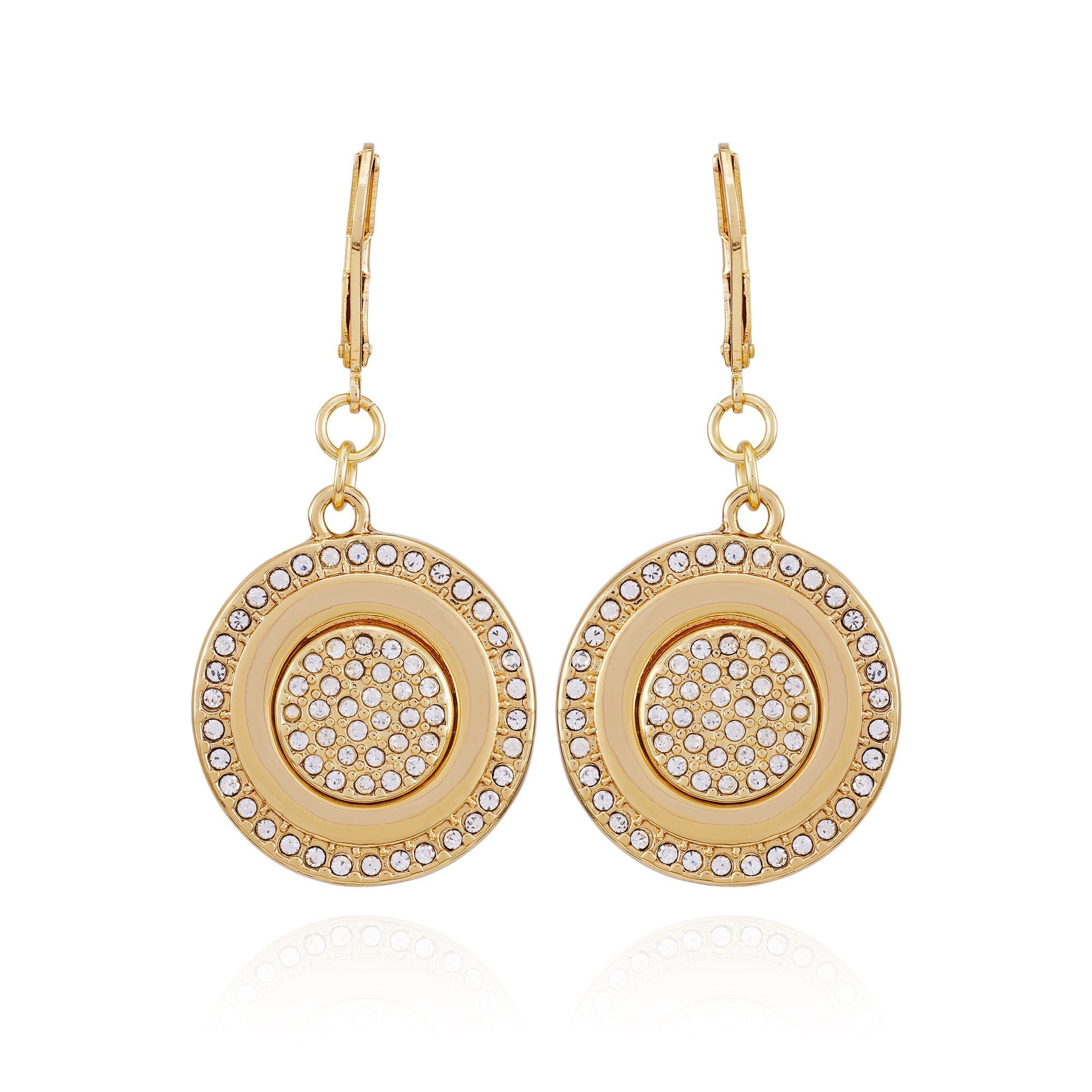 Goldtone Pave Stone Coin Drop Earrings