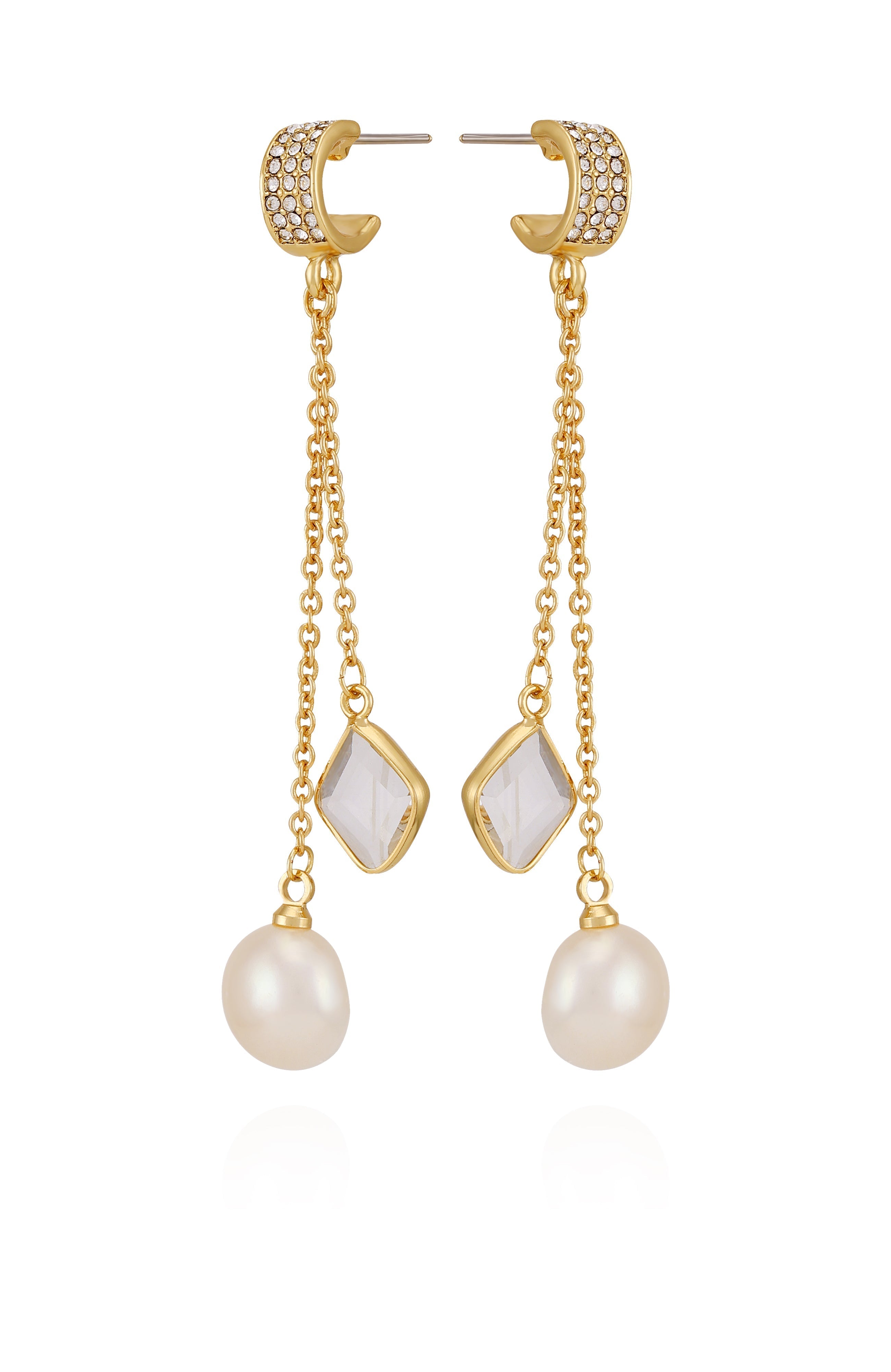 Goldtone Dangle Earrings With Pearl Crystal Drop